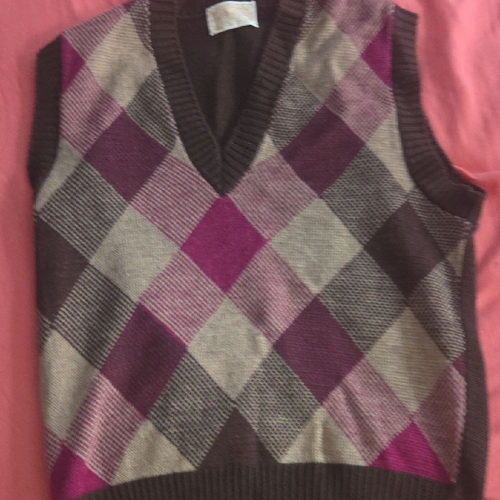 Pendleton Argyle Sweater Vest - Brown, Pink, Cream